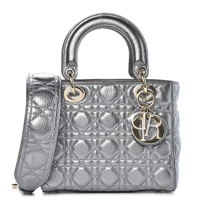 Christian Dior Metallic Grained Calfskin Cannage Small Supple Lady Dior Steel 1 of 7