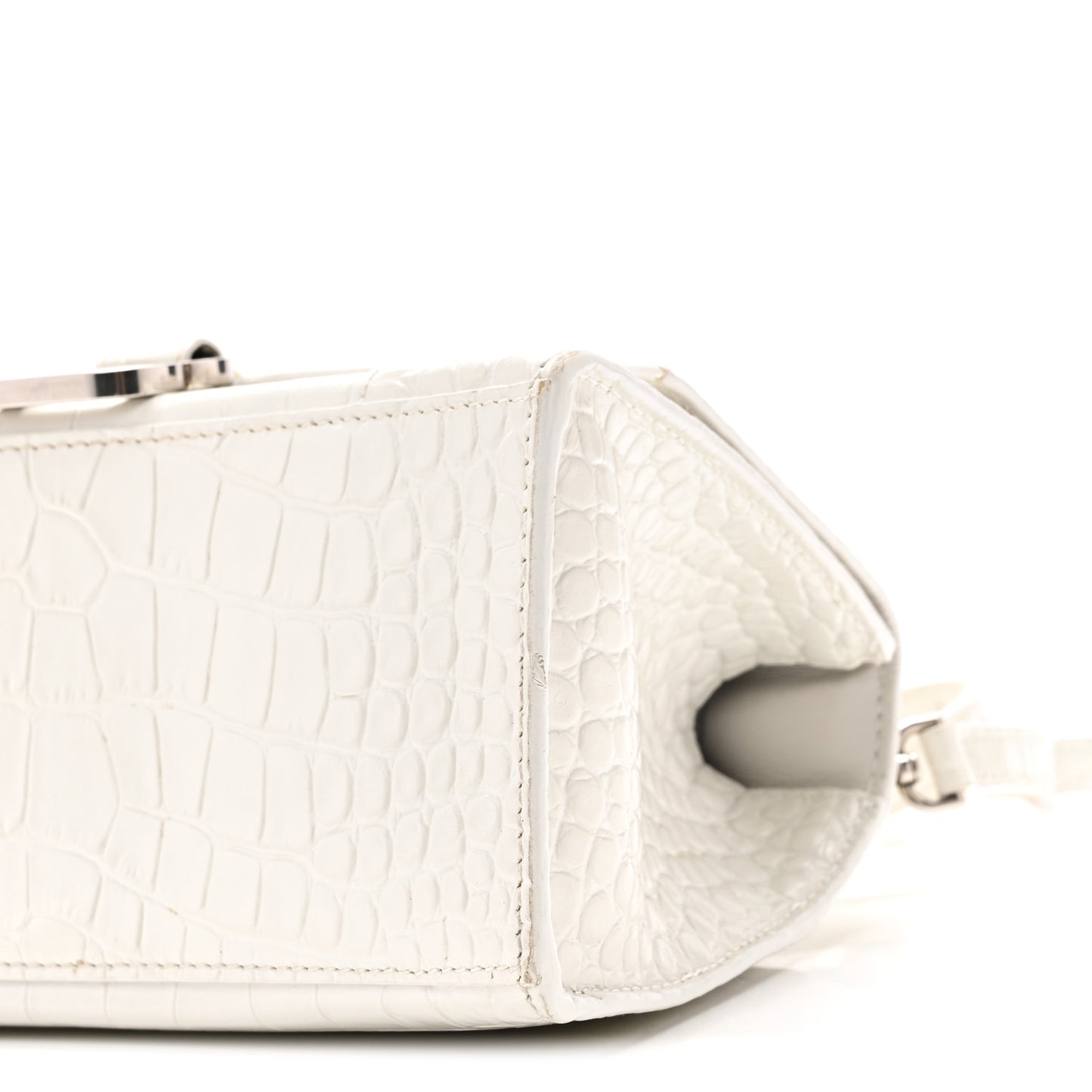 Calfskin Crocodile Embossed Small Hourglass Top Handle Bag White