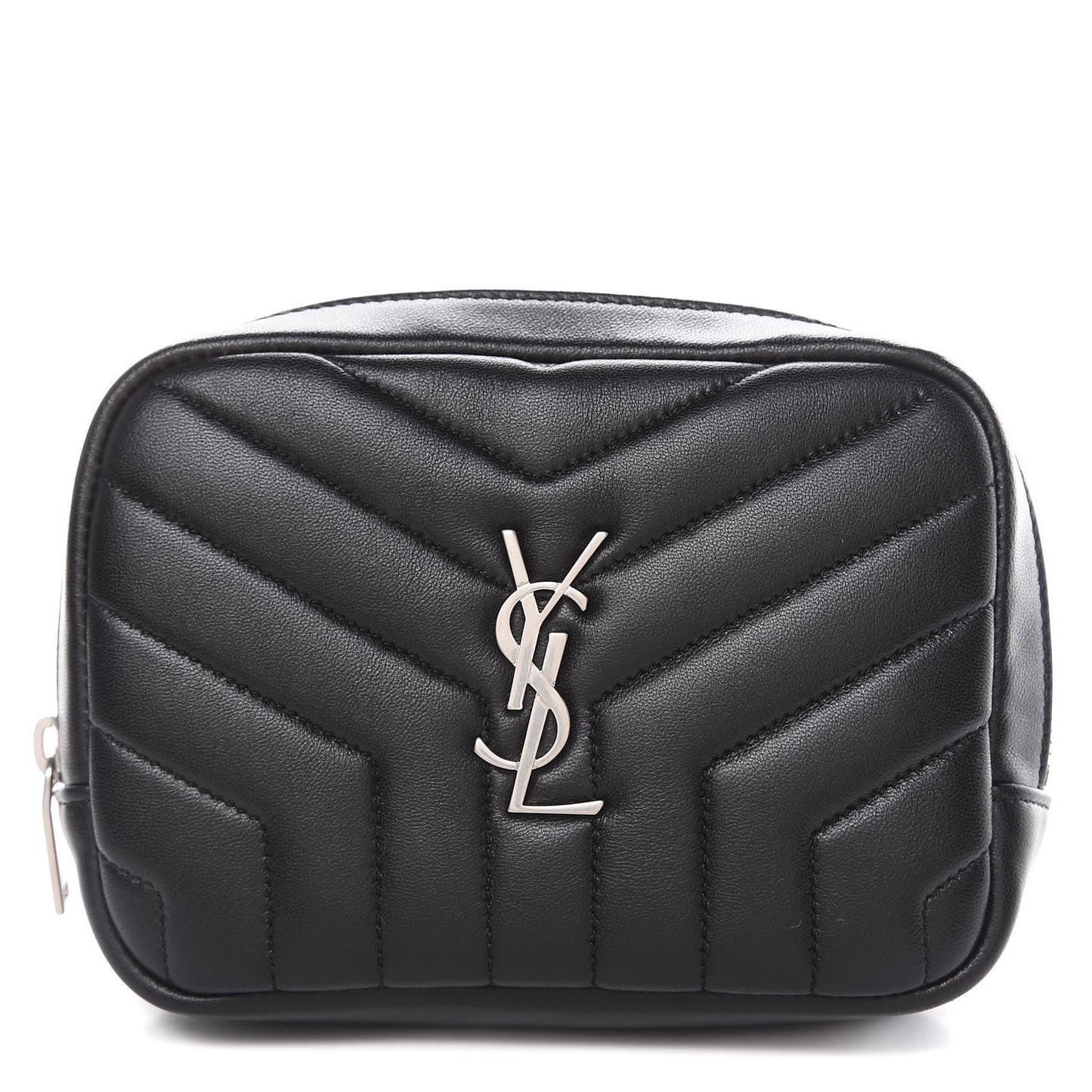 Lambskin Y Quilted Monogram Loulou Cosmetic Case Black