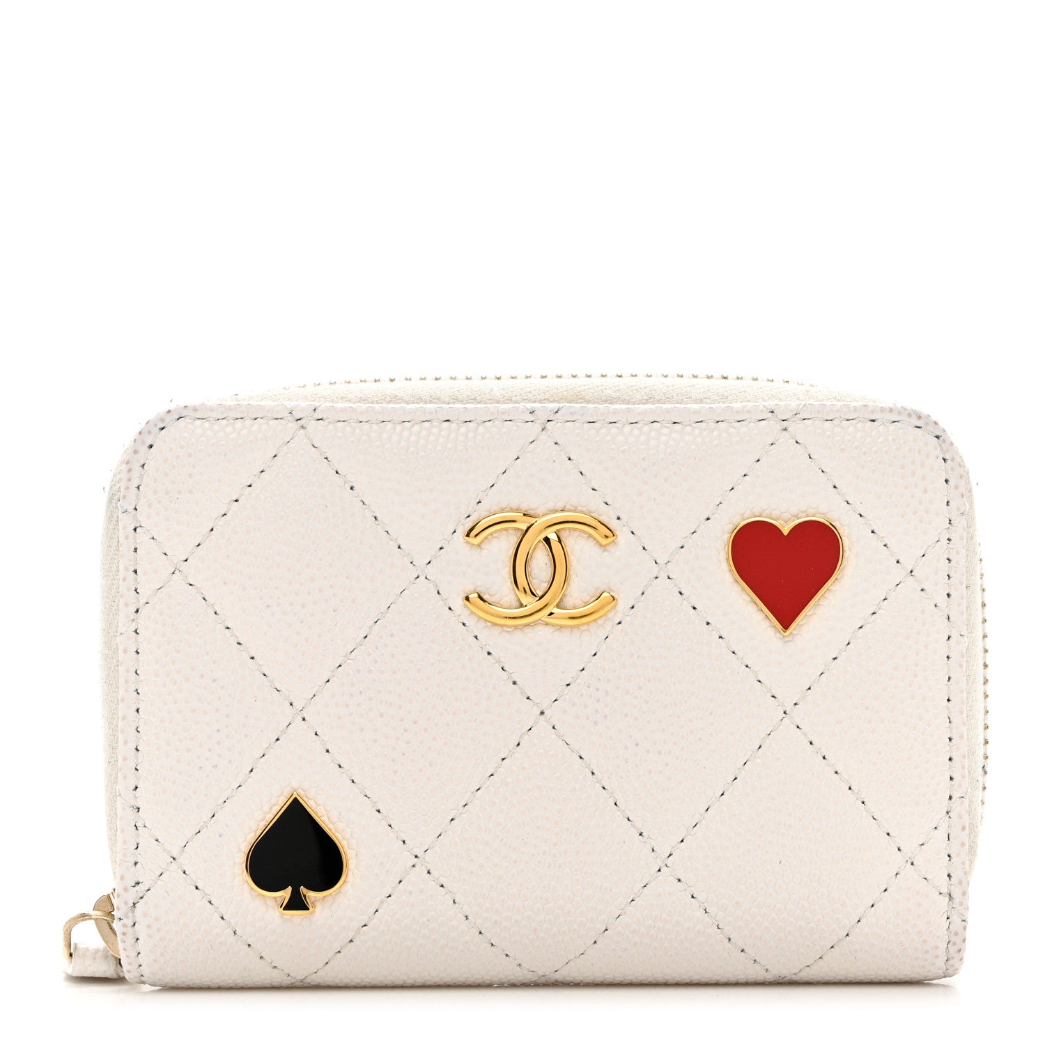 Chanel Caviar Enamel Coco Casino Quilted Zip Coin Purse White 1 of 8
