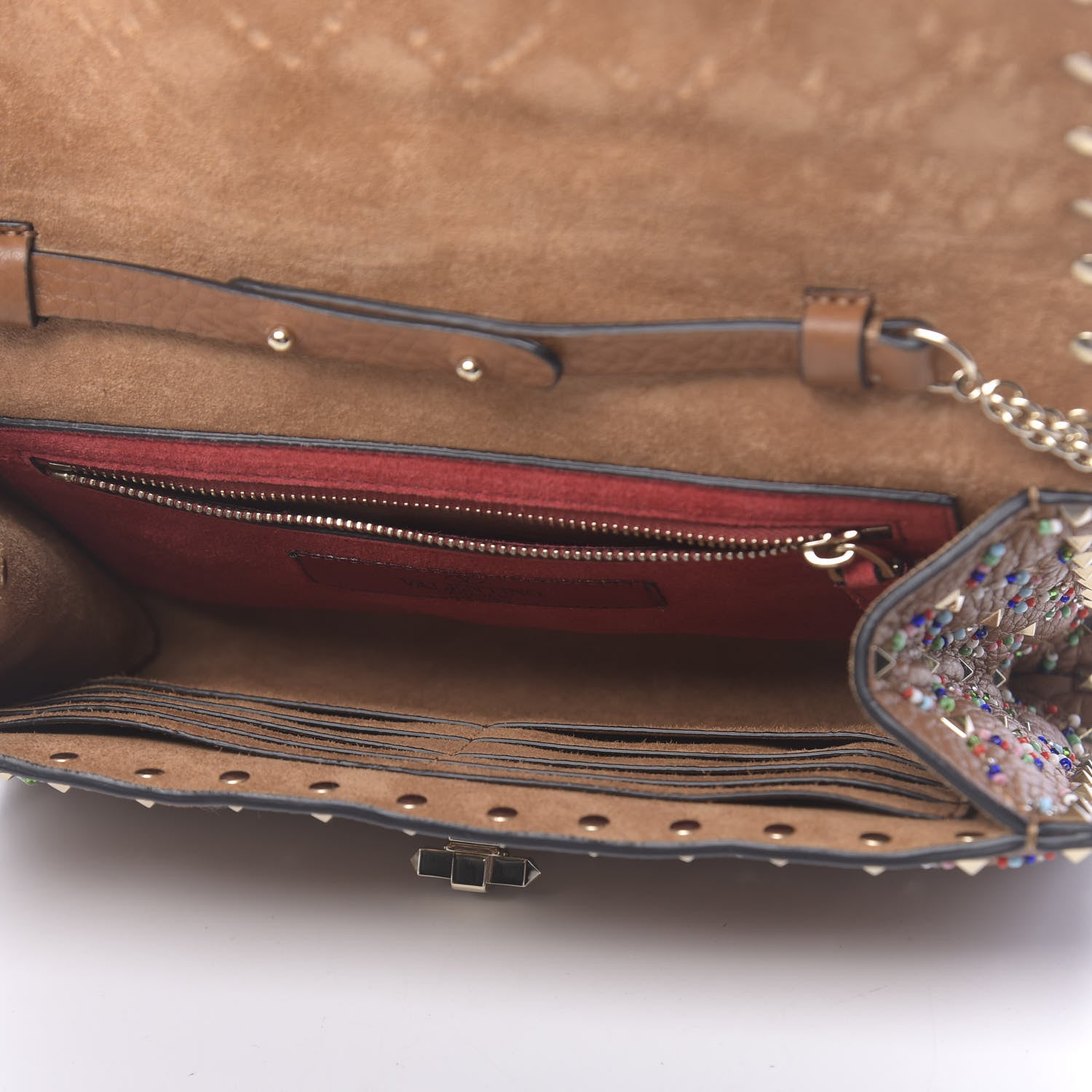 Valentino Garavani Grained Calfskin Beaded Rockstud Spike Wallet on Chain Light Cuir 5 of 11