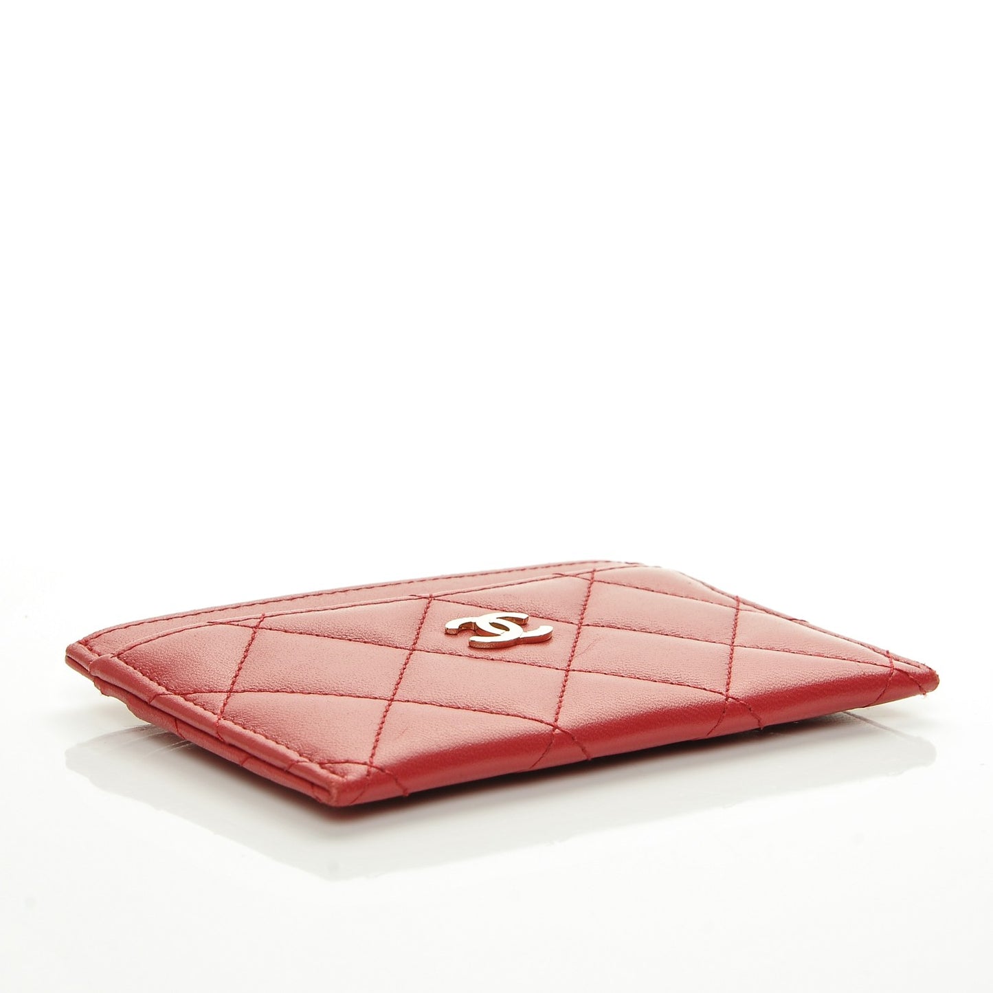 Lambskin Quilted Card Holder Dark Pink