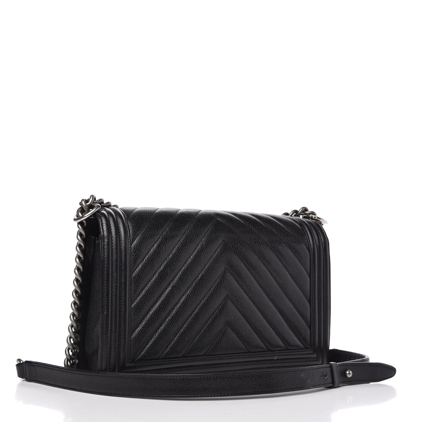 Caviar Chevron Quilted New Medium Boy Flap Black