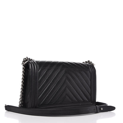 Chanel Caviar Chevron Quilted New Medium Boy Flap Black 3 of 10