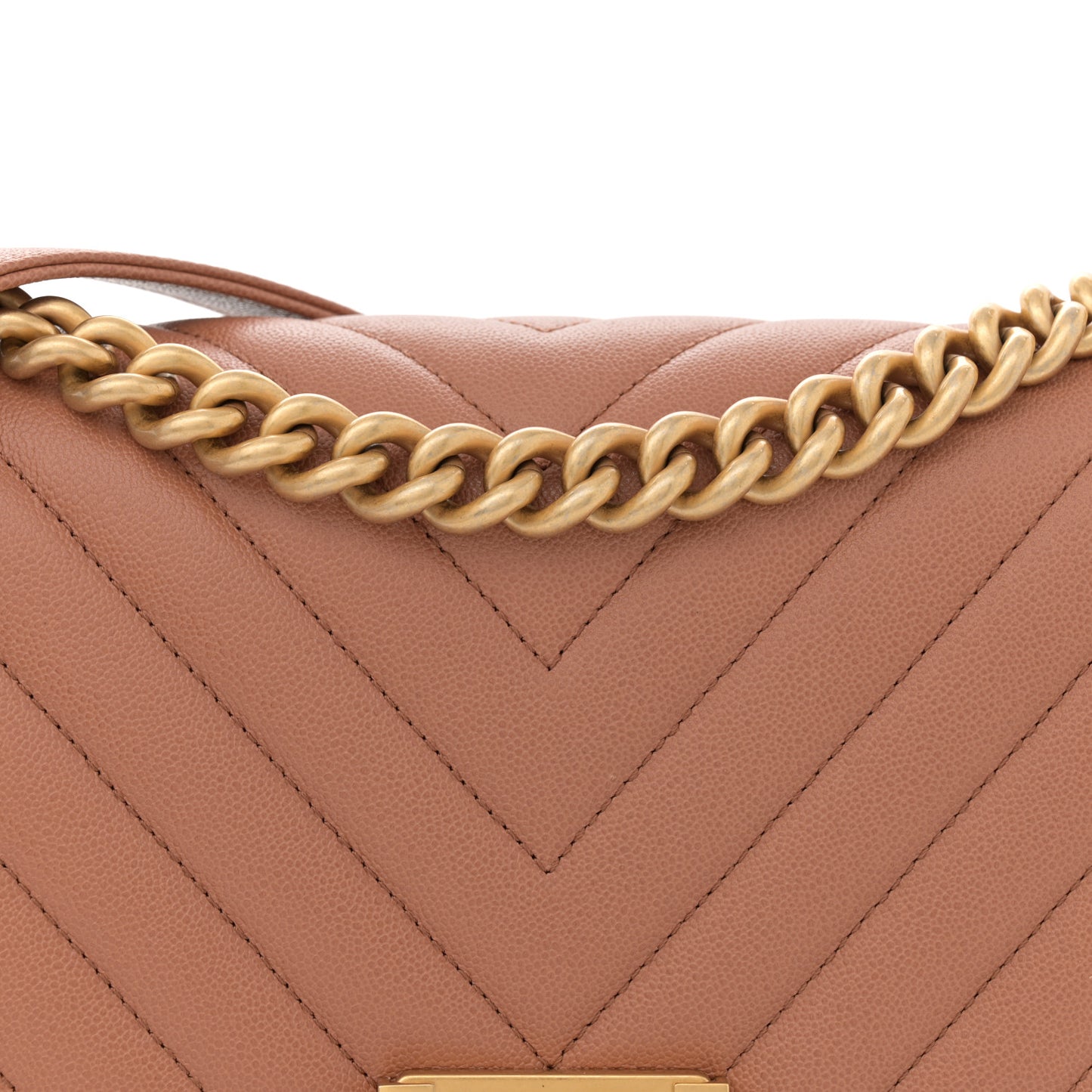 Caviar Chevron Quilted Medium Boy Flap Beige