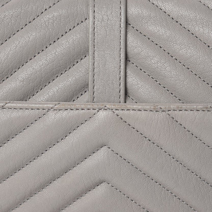 Saint Laurent Sheepskin Matelasse Chevron Monogram Large College Satchel Light Grey 14 of 19