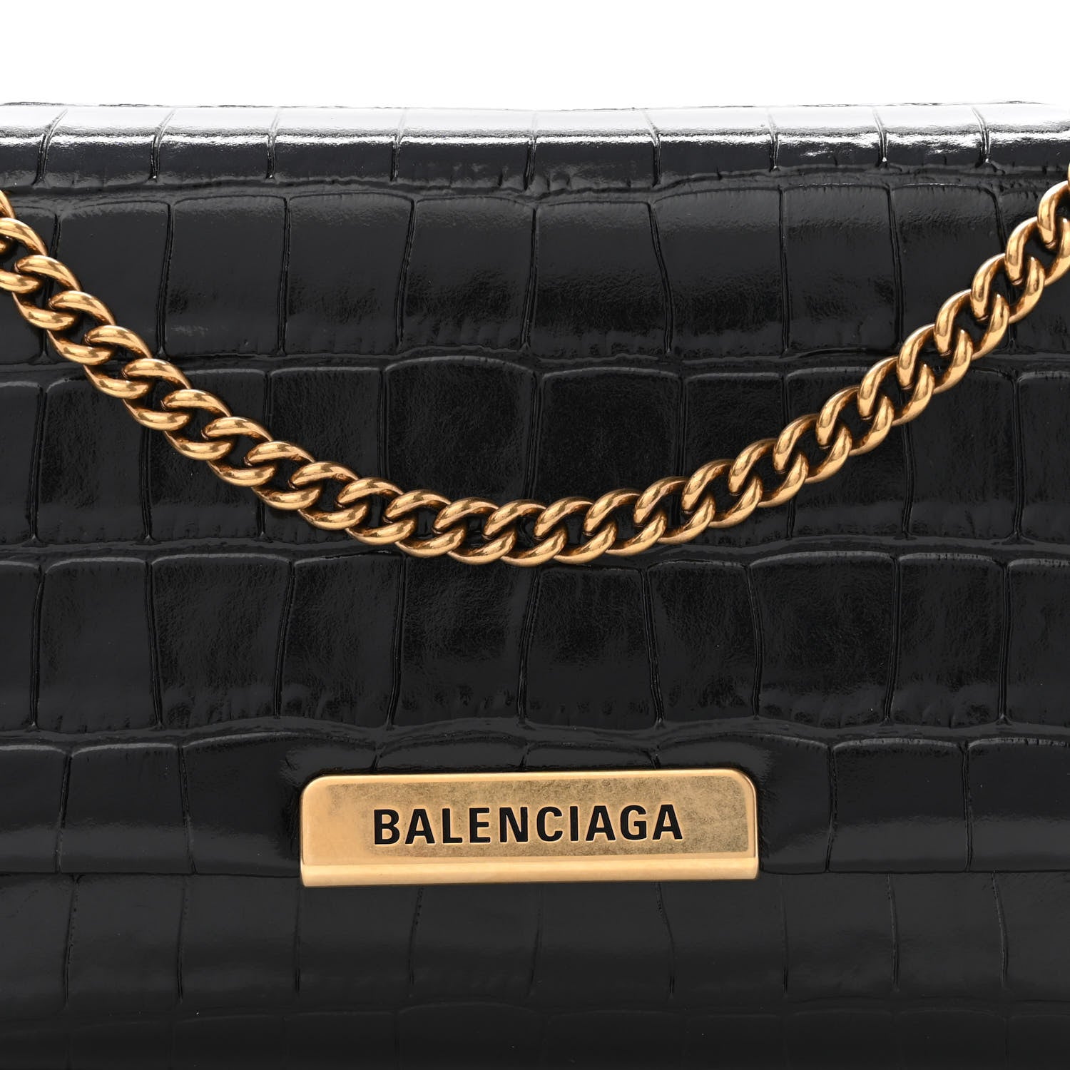 Balenciaga Shiny Extra Supple Calfskin Crocodile Embossed Small Triplet Bag Black 8 of 10
