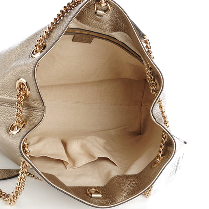 Gucci Metallic Pebbled Calfskin Medium Soho Chain Shoulder Bag Golden Beige 5 of 9