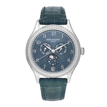 Patek Philippe 18K White Gold Alligator Diamond Bezel 38mm Annual Calendar Automatic Watch Blue 4947G-001 1 of 6