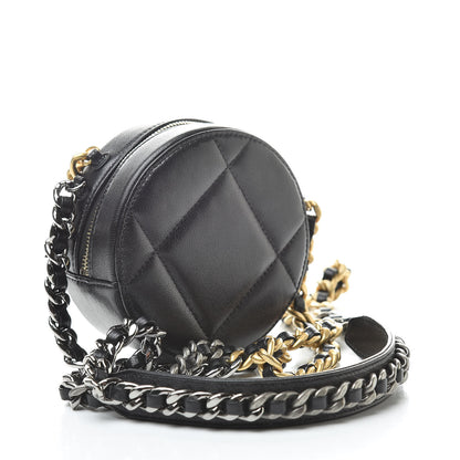Chanel Shiny Goatskin Quilted 19 Round Clutch With Chain Black 3 of 11