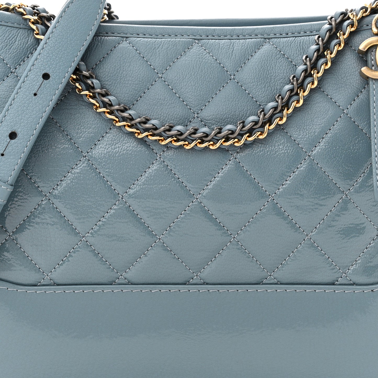 Patent Goatskin Quilted Medium Gabrielle Hobo Blue