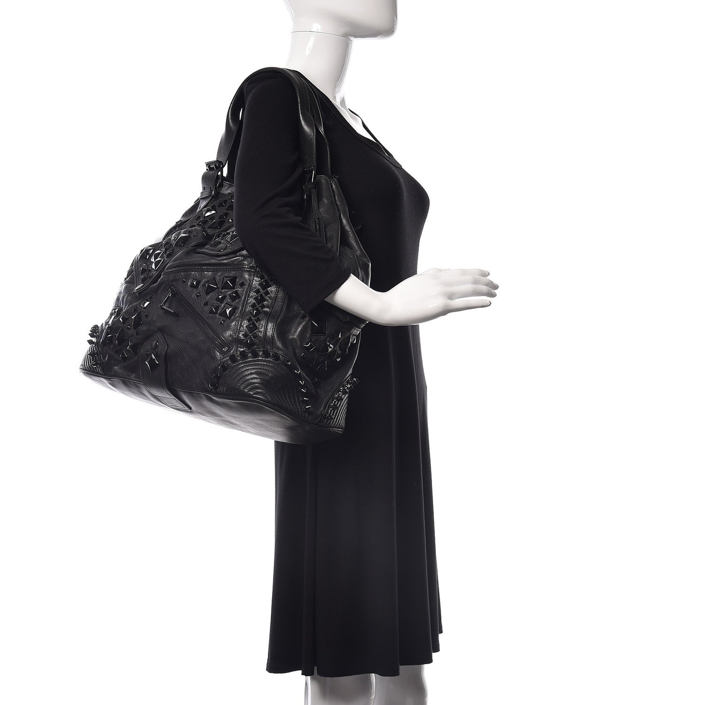Calfskin Studded Faithful Tote Black