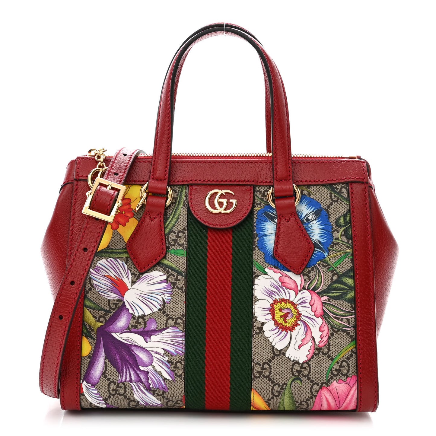 GG Supreme Monogram Flora Web Small Ophidia Tote Bag Red