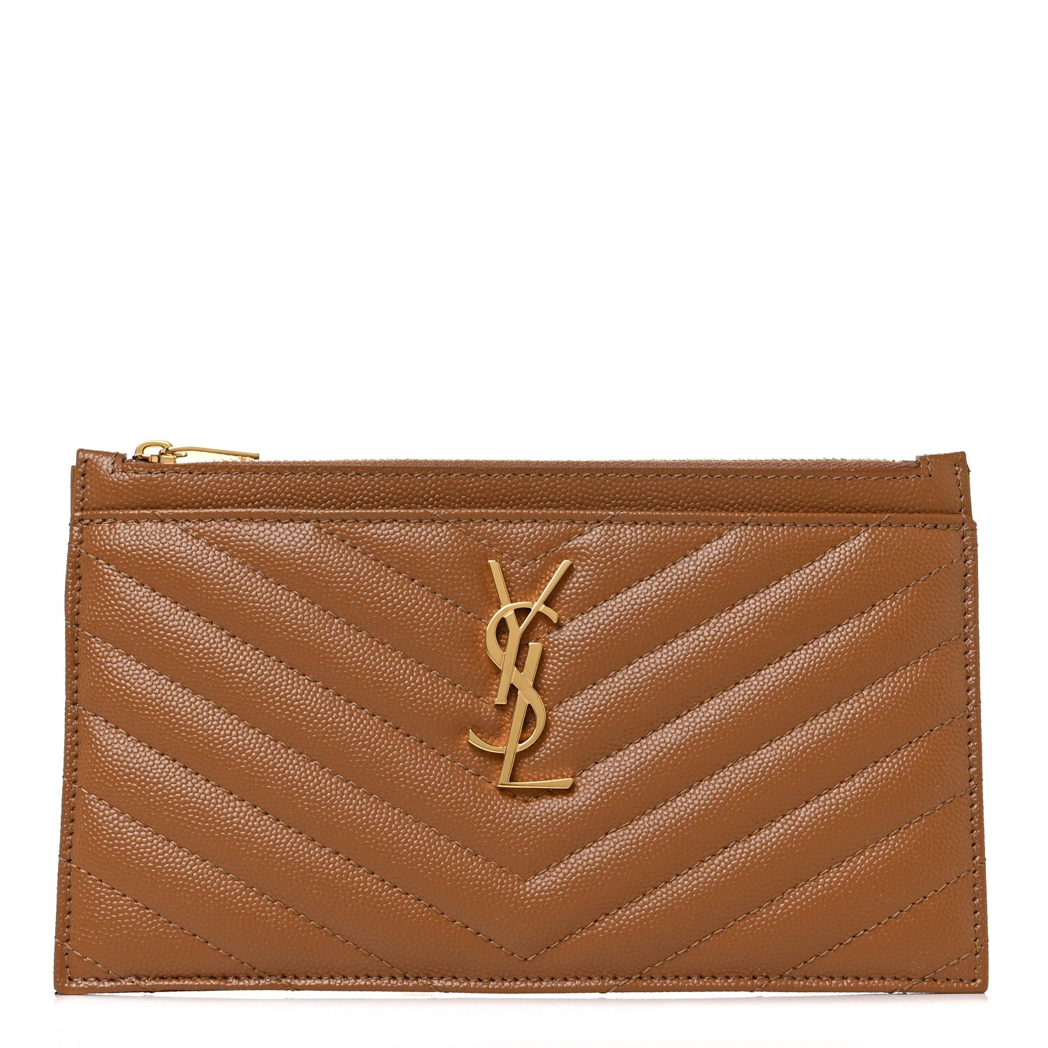 Saint Laurent Grain De Poudre Chevron Monogram Bill Pouch Dark Natural 1 of 10
