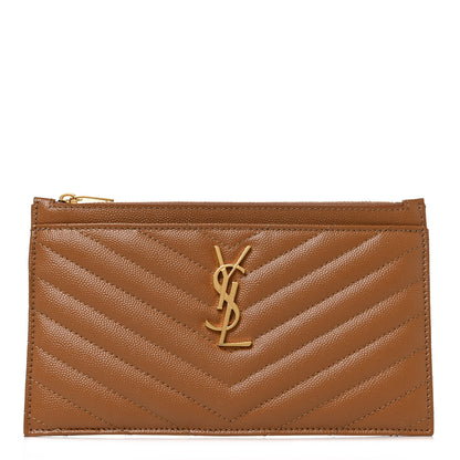 Saint Laurent Grain De Poudre Chevron Monogram Bill Pouch Dark Natural 1 of 10