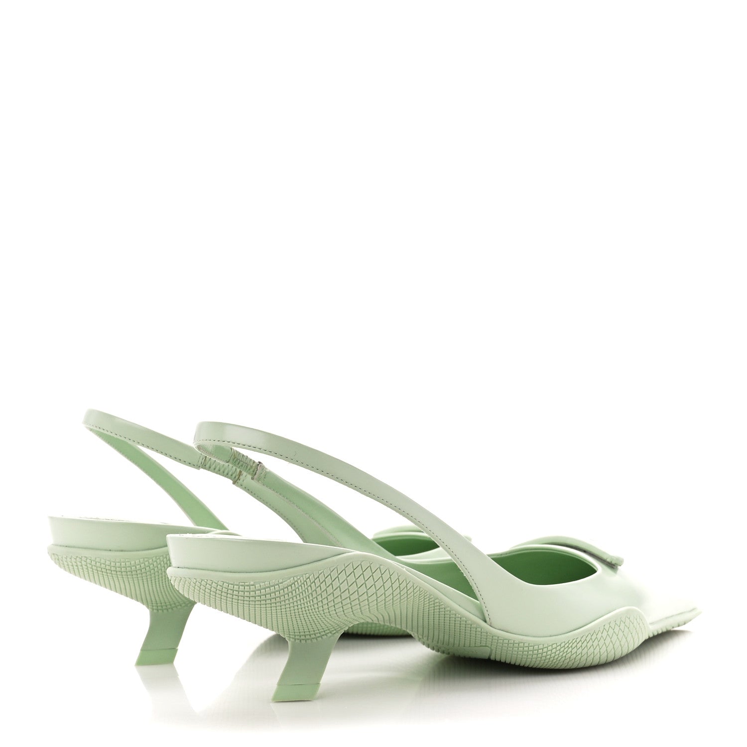 Prada Spazzolato Triangle Logo Pointed Toe 45mm Slingback Pumps 37 Acqua 4 of 9