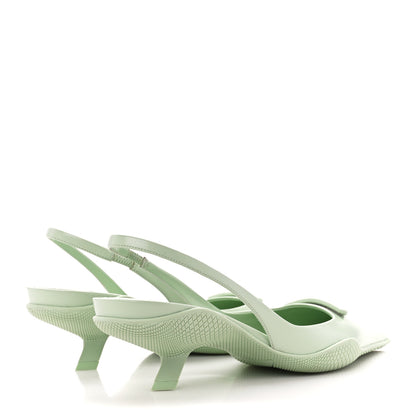 Prada Spazzolato Triangle Logo Pointed Toe 45mm Slingback Pumps 37 Acqua 4 of 9