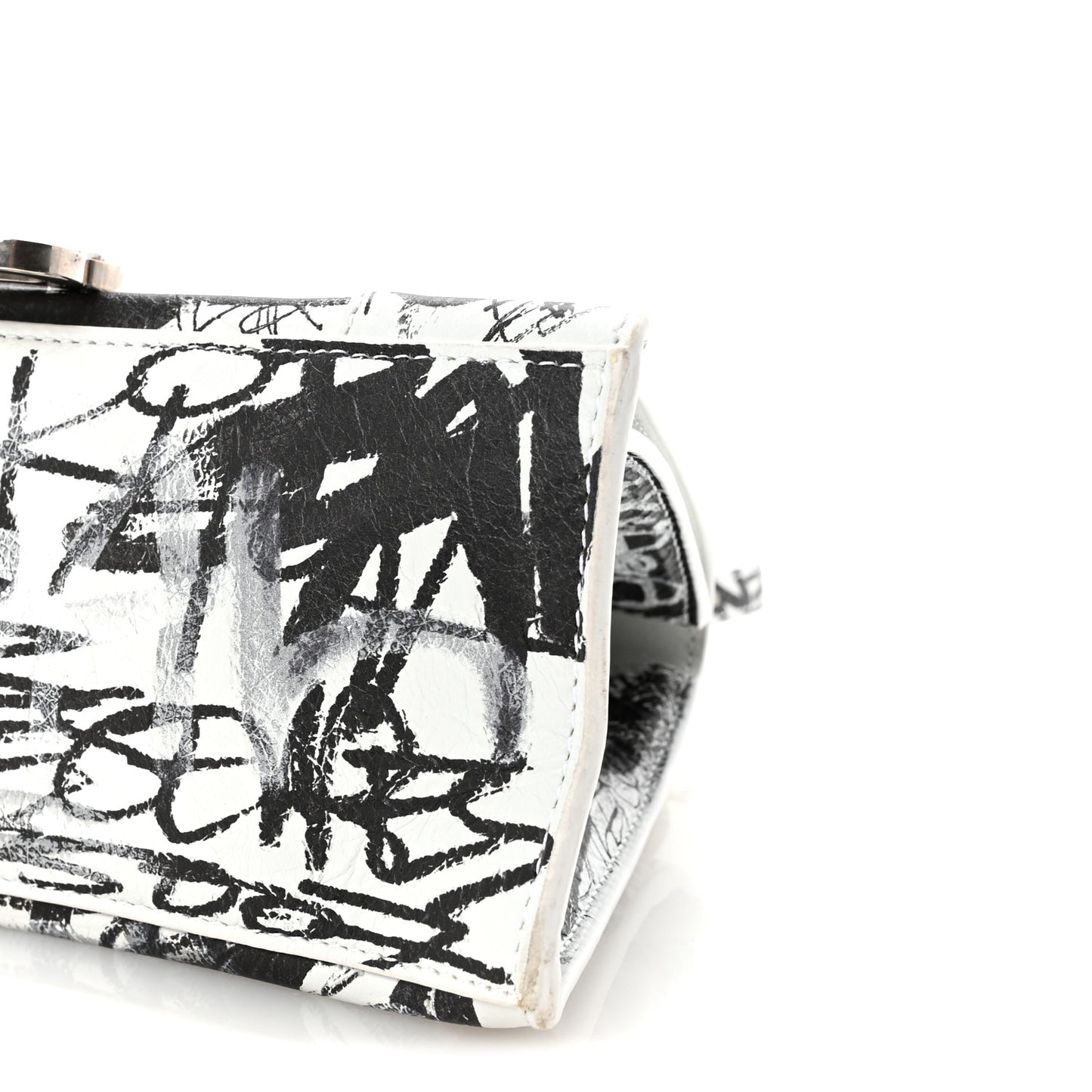 Smooth Calfskin Graffiti Hourglass Top Handle Bag Small White Black