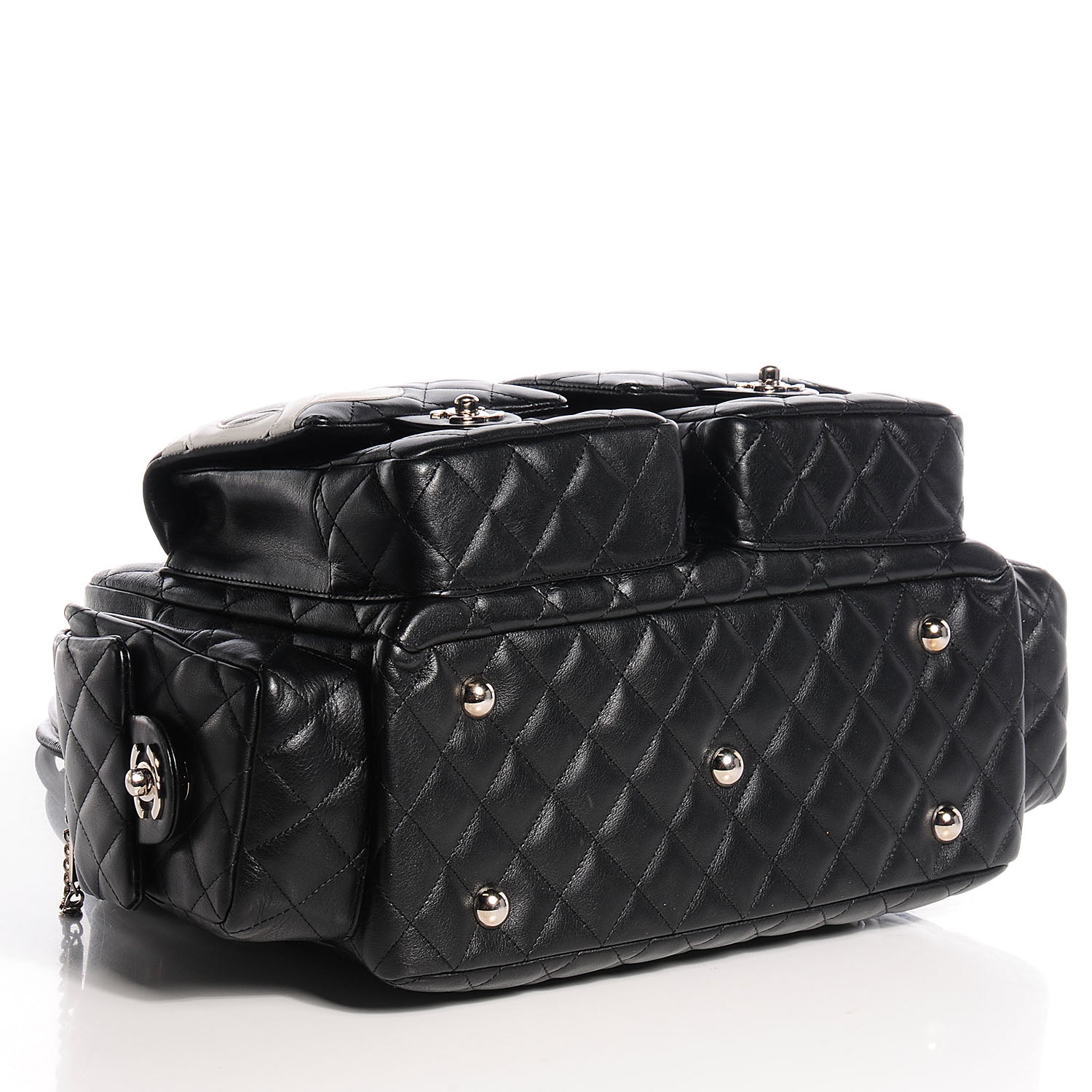 Chanel Calfskin Quilted Large Cambon Multipocket Reporter Black White 4 of 7