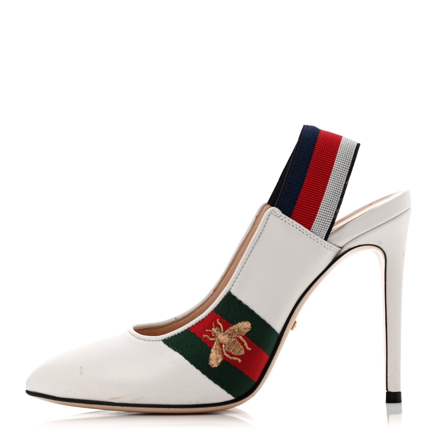 Gucci Malaga Kid Web Sylvie High Heel Slingback Pumps 36 White 1 of 5
