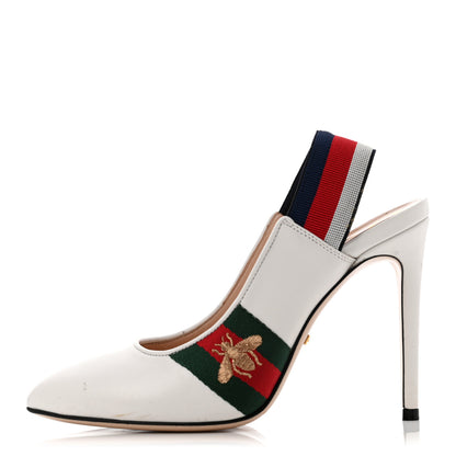 Gucci Malaga Kid Web Sylvie High Heel Slingback Pumps 36 White 1 of 5