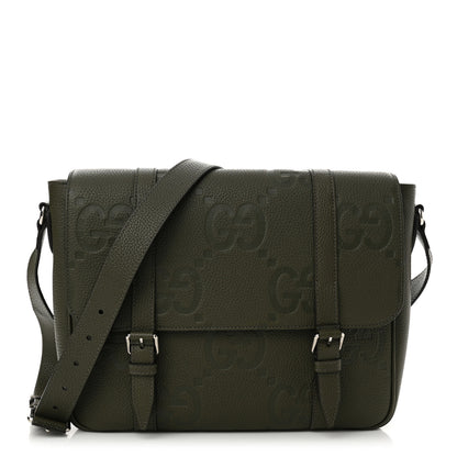 Gucci Calfskin Jumbo GG Embossed Double Buckle Medium Messenger Bag Dark Vintage Olive 1 of 10