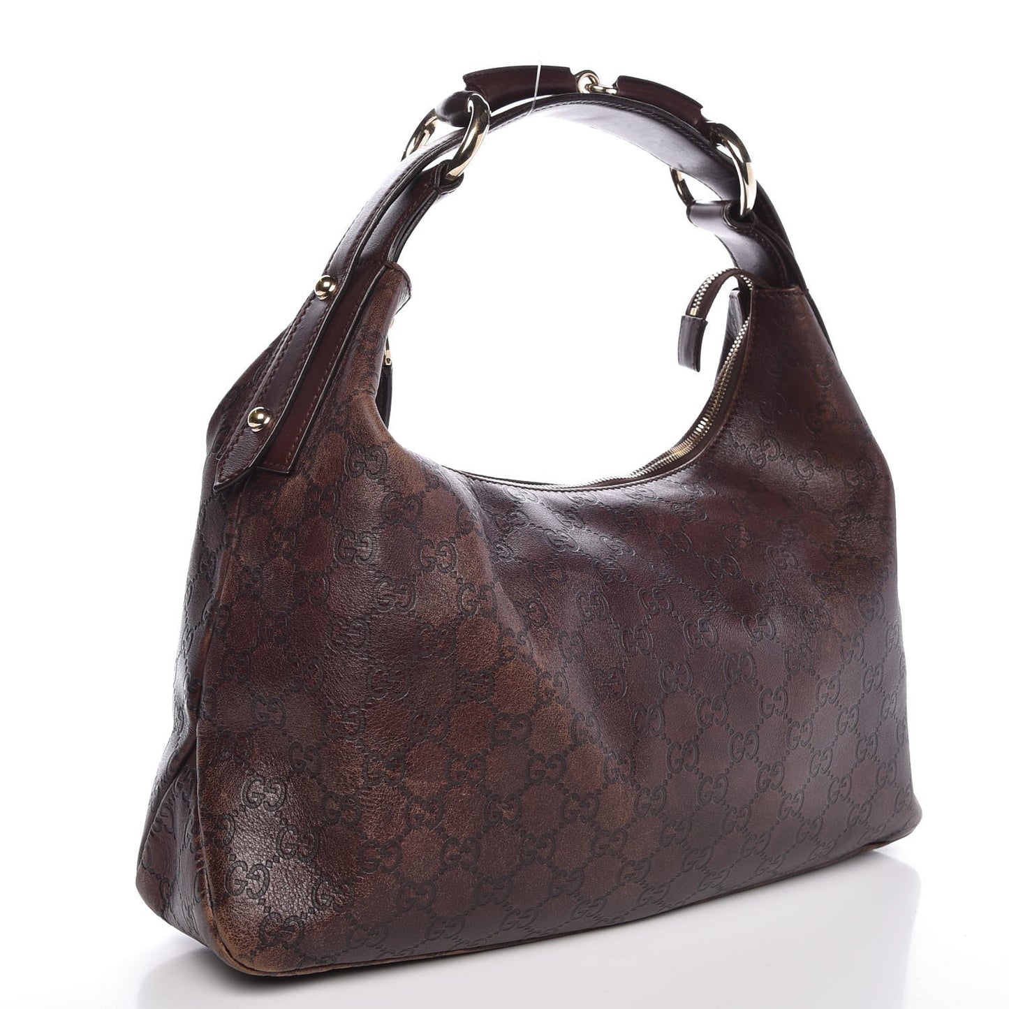 Guccissima Medium Horsebit Chain Hobo Dark Brown