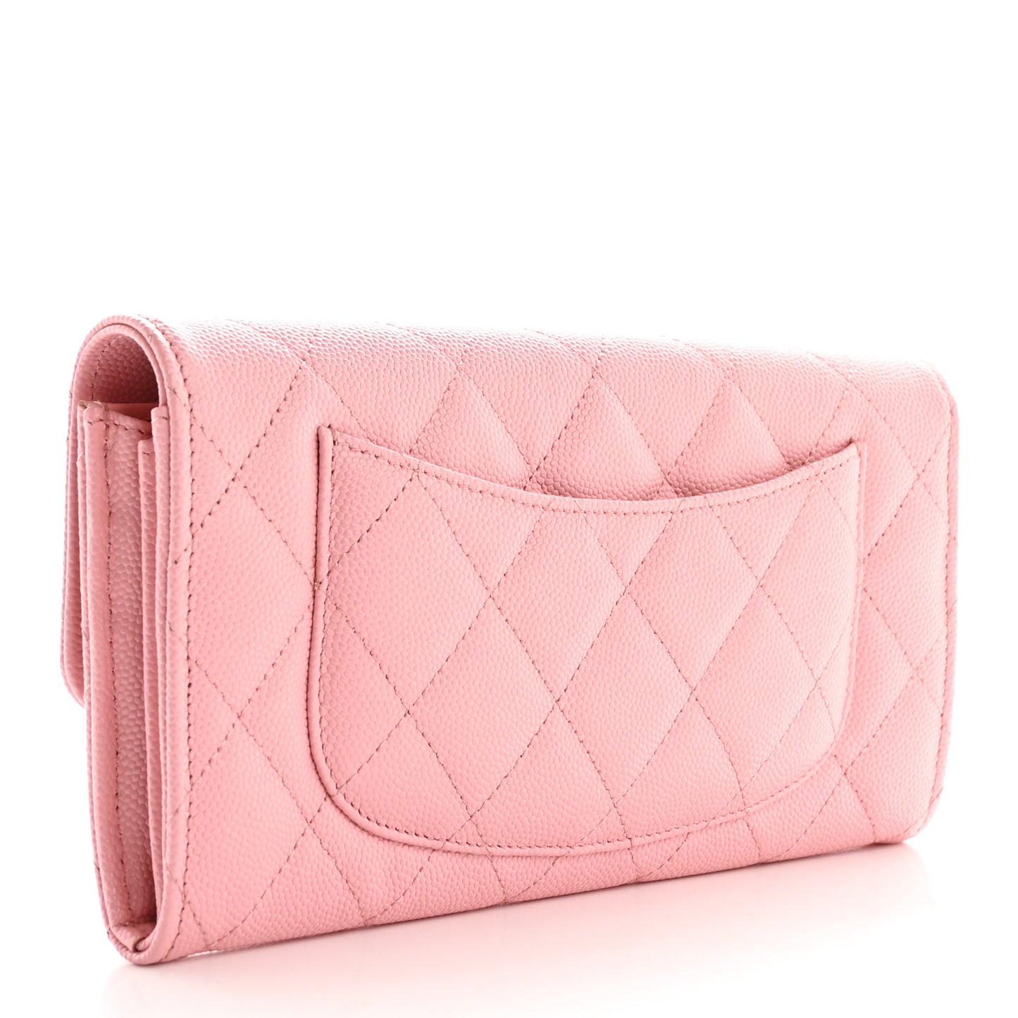 Caviar Quilted Large Gusset Flap Wallet Light Pink
