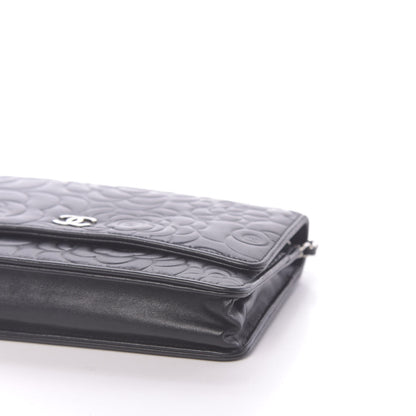 Chanel Lambskin Camellia Embossed Wallet on Chain WOC Black 10 of 12