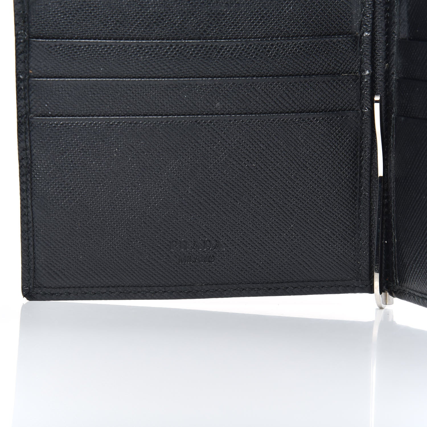 Prada Saffiano Money Clip Bi-Fold Wallet Black 6 of 7