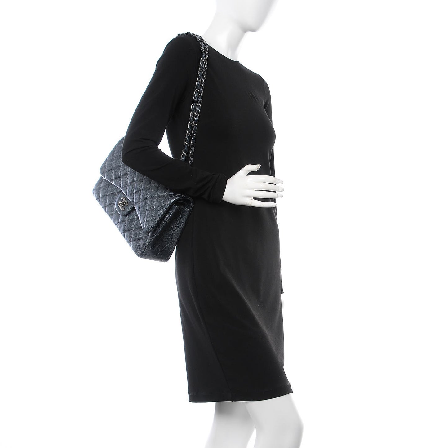 Metallic Caviar Quilted Jumbo Double Flap Dark Grey