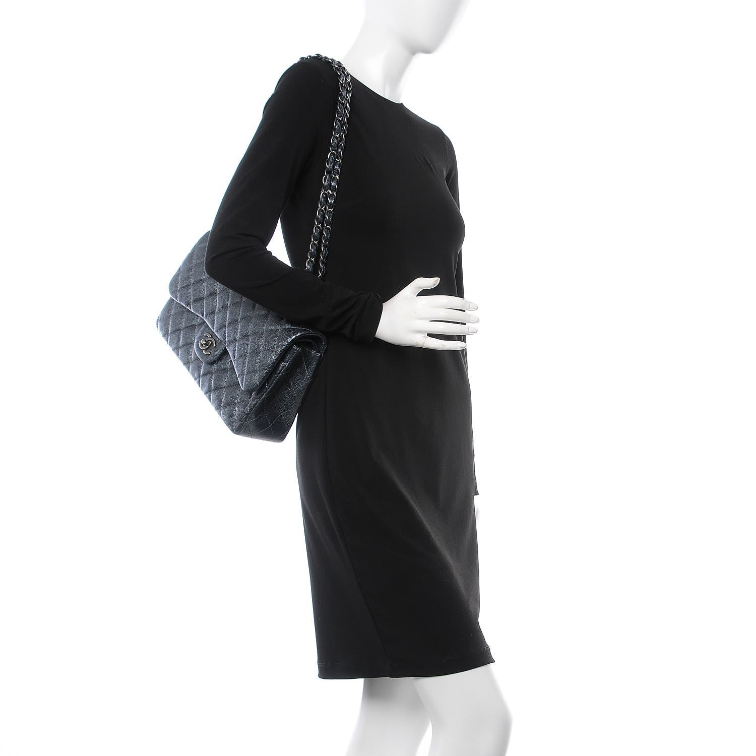 Chanel Metallic Caviar Quilted Jumbo Double Flap Dark Grey 2 of 8