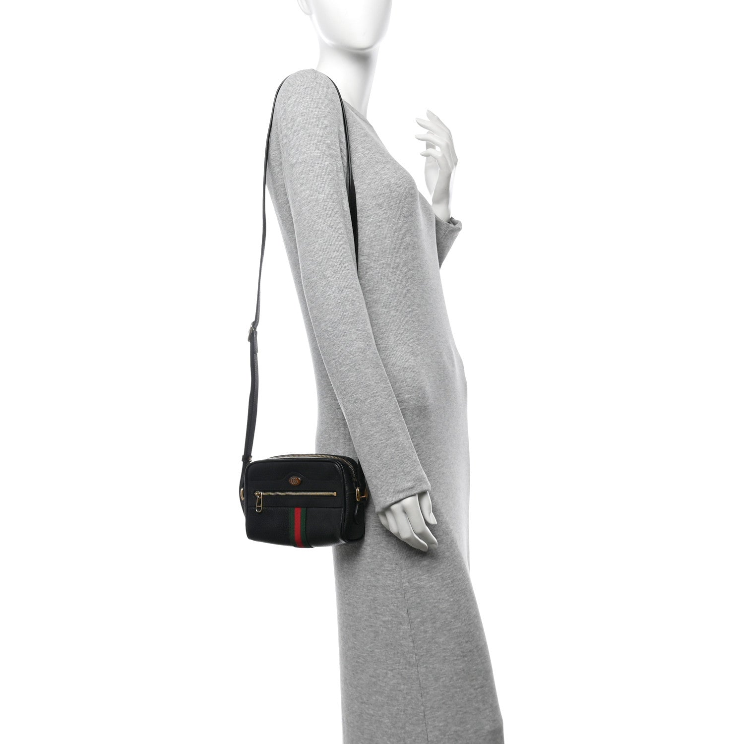 Gucci Calfskin Web Mini Ophidia Shoulder Bag Black 2 of 11