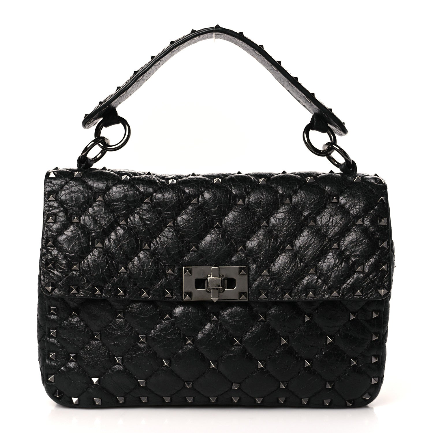 Valentino Garavani Craquele Nappa Medium Rockstud Spike Shoulder Bag Black 1 of 8