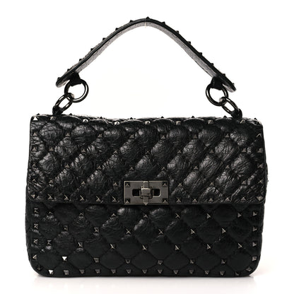 Valentino Garavani Craquele Nappa Medium Rockstud Spike Shoulder Bag Black 1 of 8