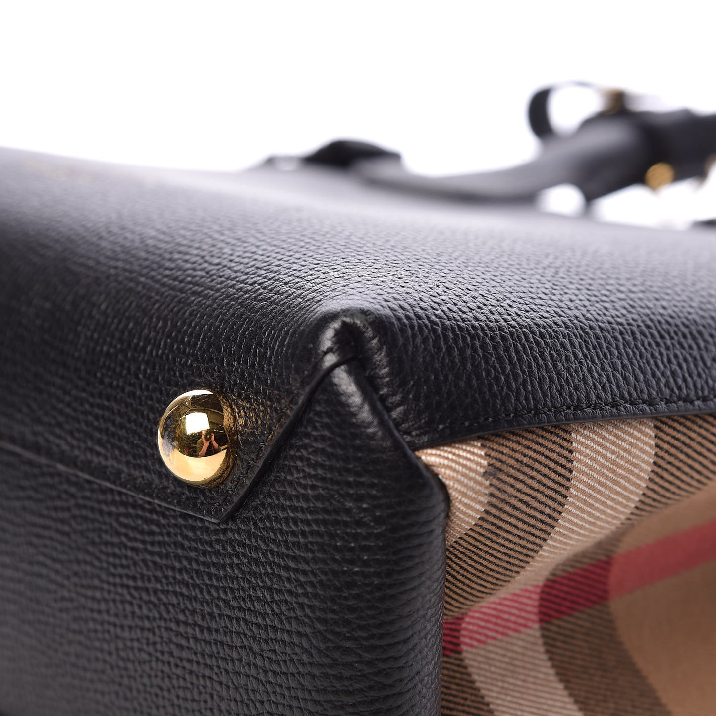 Grainy Calfskin House Check Small Banner Tote Black