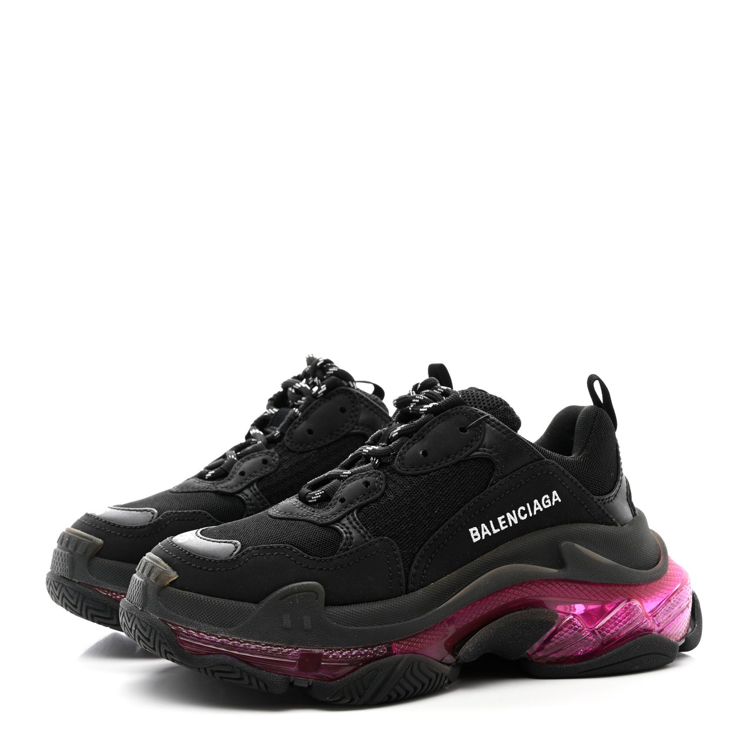Fabric Mesh Clear Sole Womens Triple S Sneakers 36 Black Pink Neon