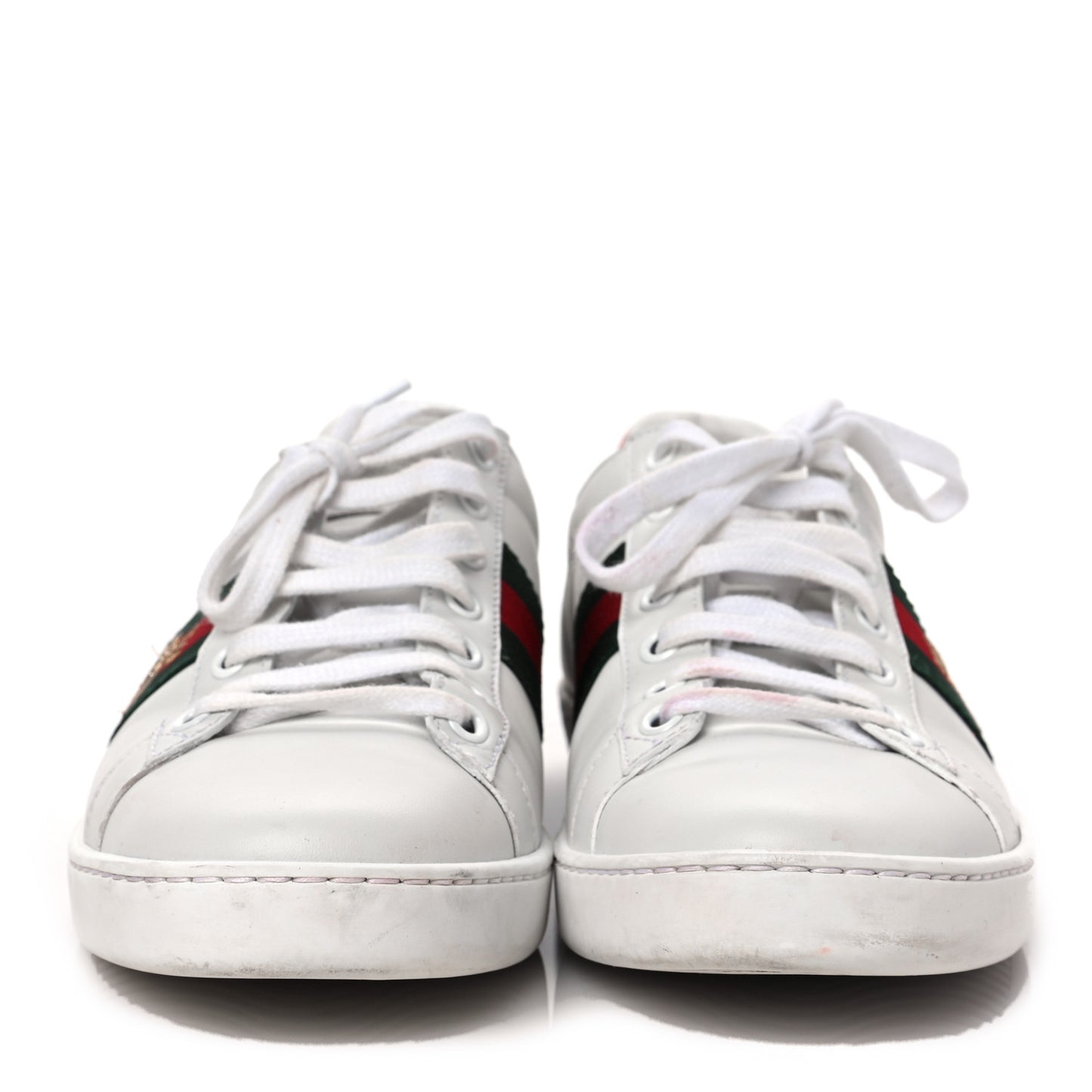 Calfskin Ayers Bee Embroidered Womens Ace Sneakers 38 White Green