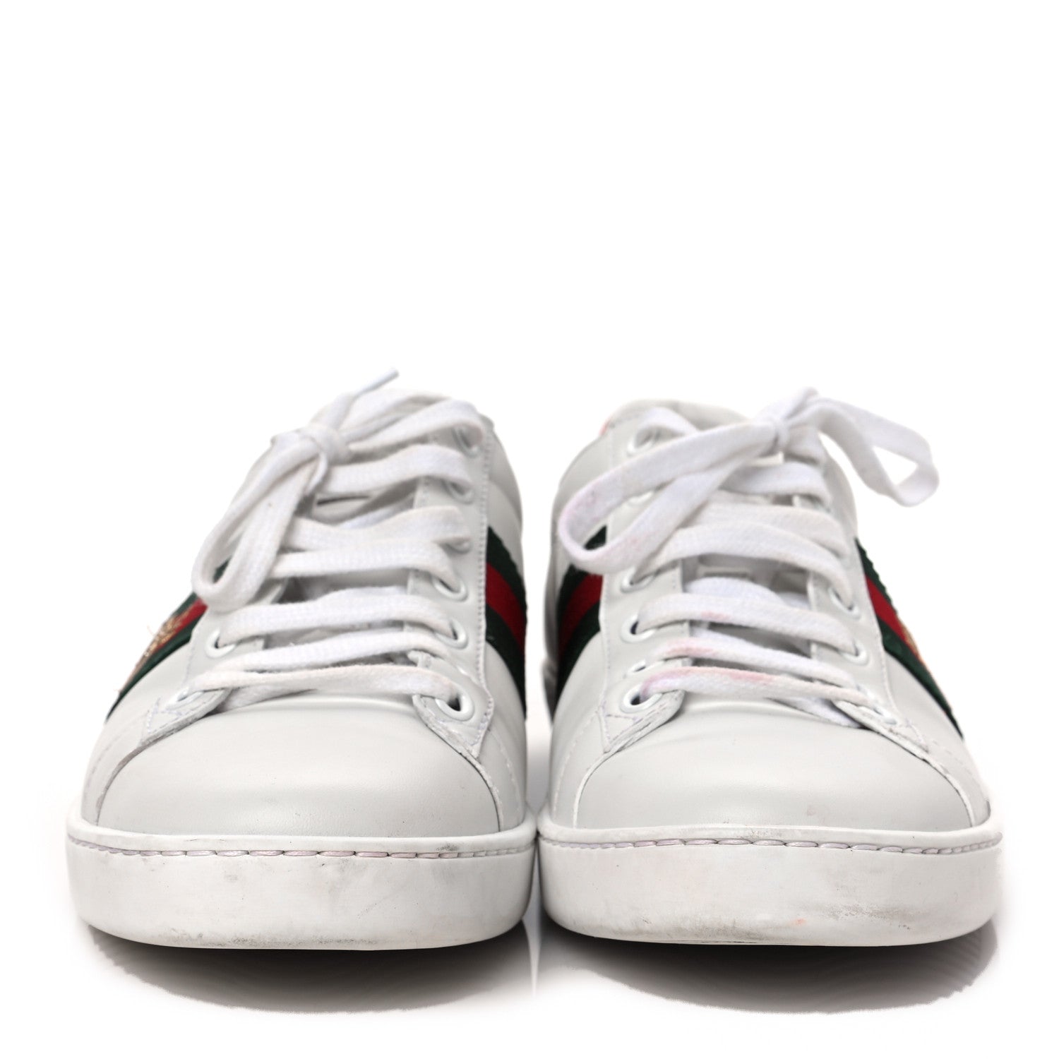 Gucci Calfskin Ayers Bee Embroidered Womens Ace Sneakers 38 White Green 2 of 9