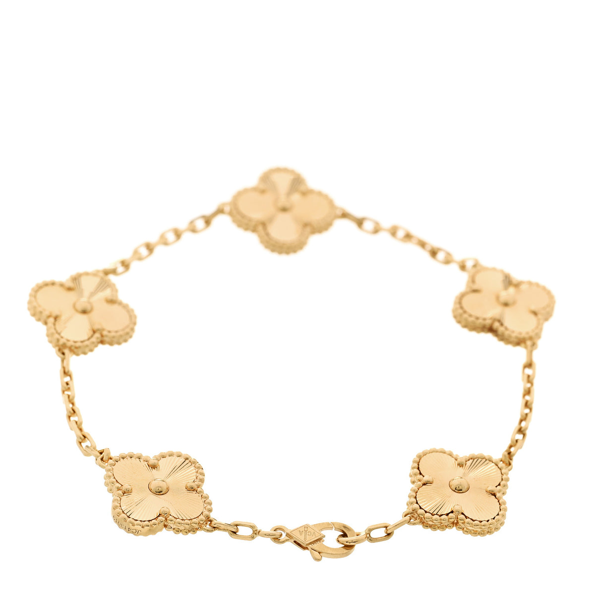 Van Cleef & Arpels 18K Yellow Gold 5 Motifs Guilloche Vintage Alhambra Bracelet 2 of 5