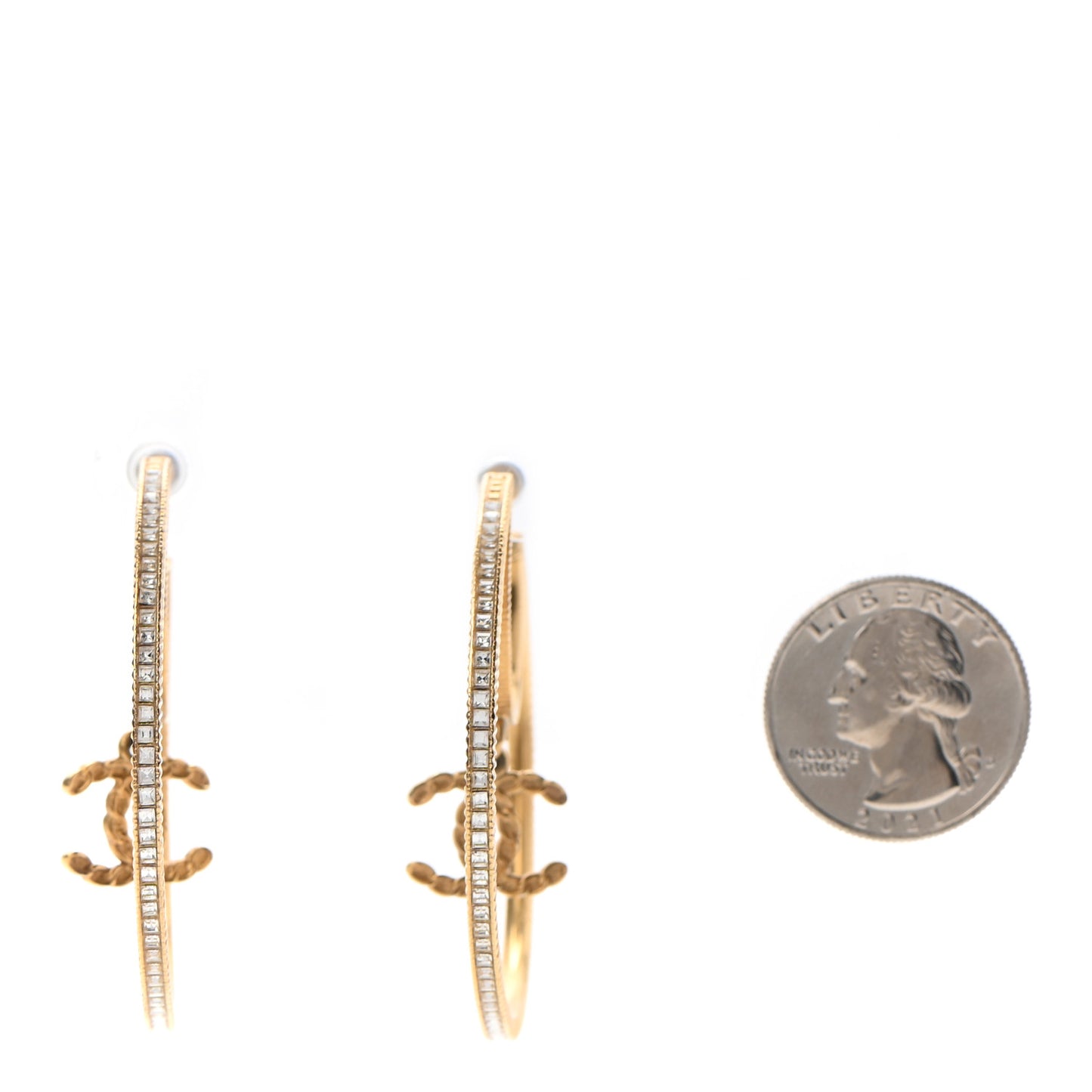 Crystal CC Drop Hoop Earrings Gold