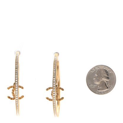 Chanel Crystal CC Drop Hoop Earrings Gold 2 of 5