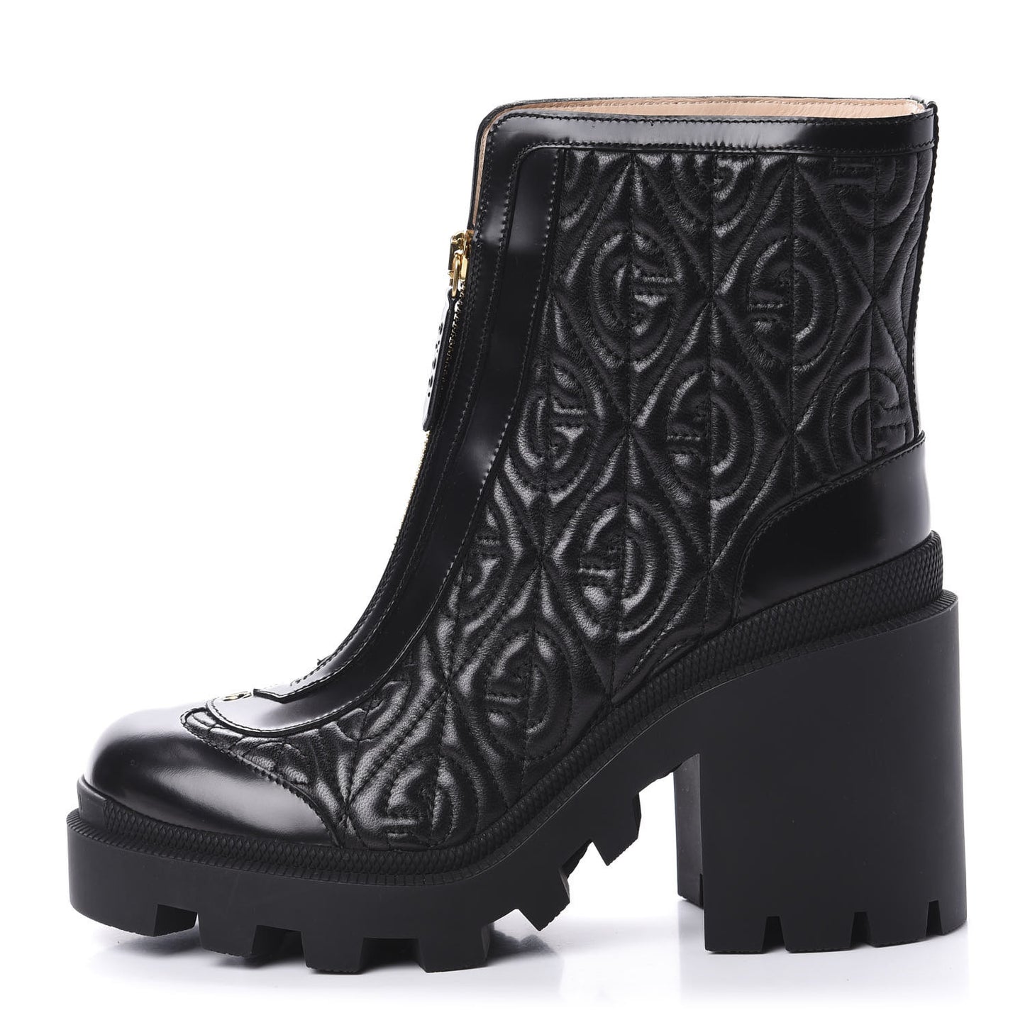 Calfskin Nappa Rhombus Quilted Trip Ankle Boots 37.5 Black
