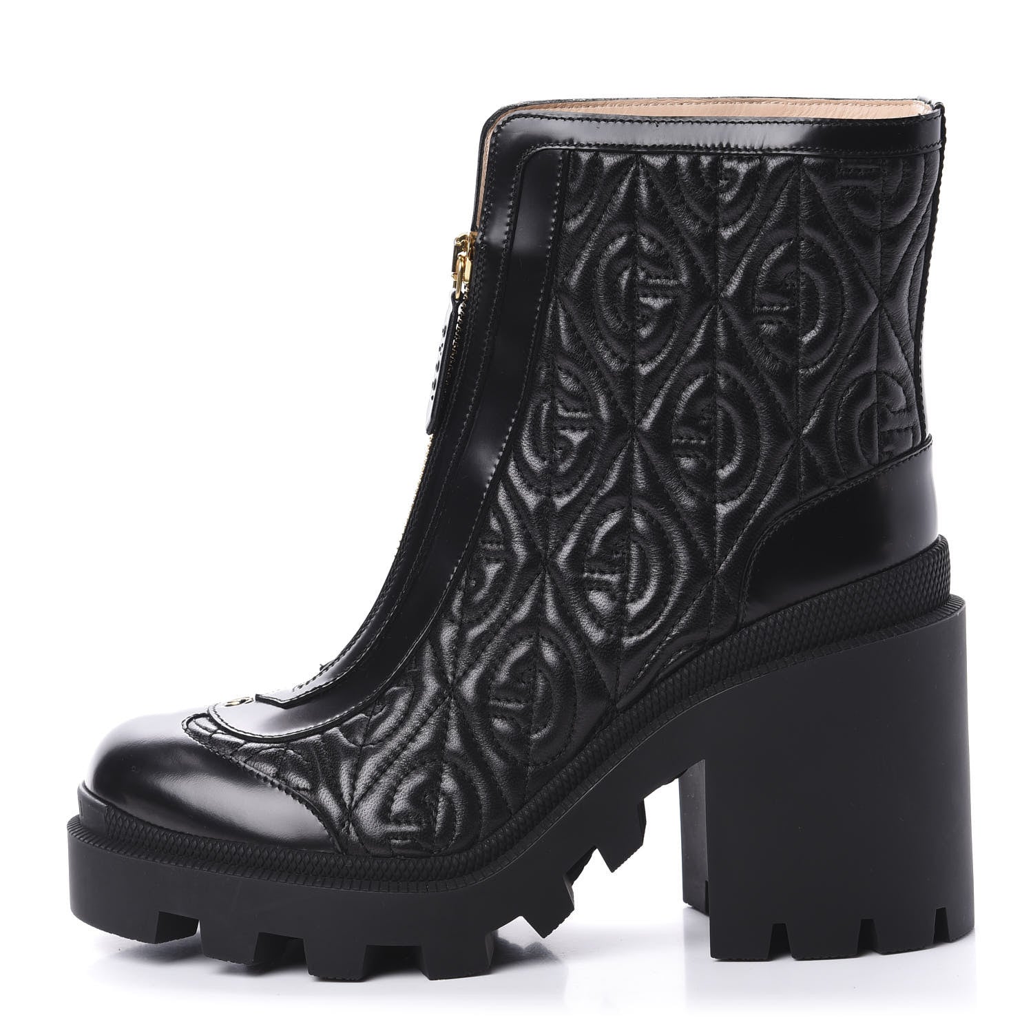 Gucci Calfskin Nappa Rhombus Quilted Trip Ankle Boots 37.5 Black 1 of 7