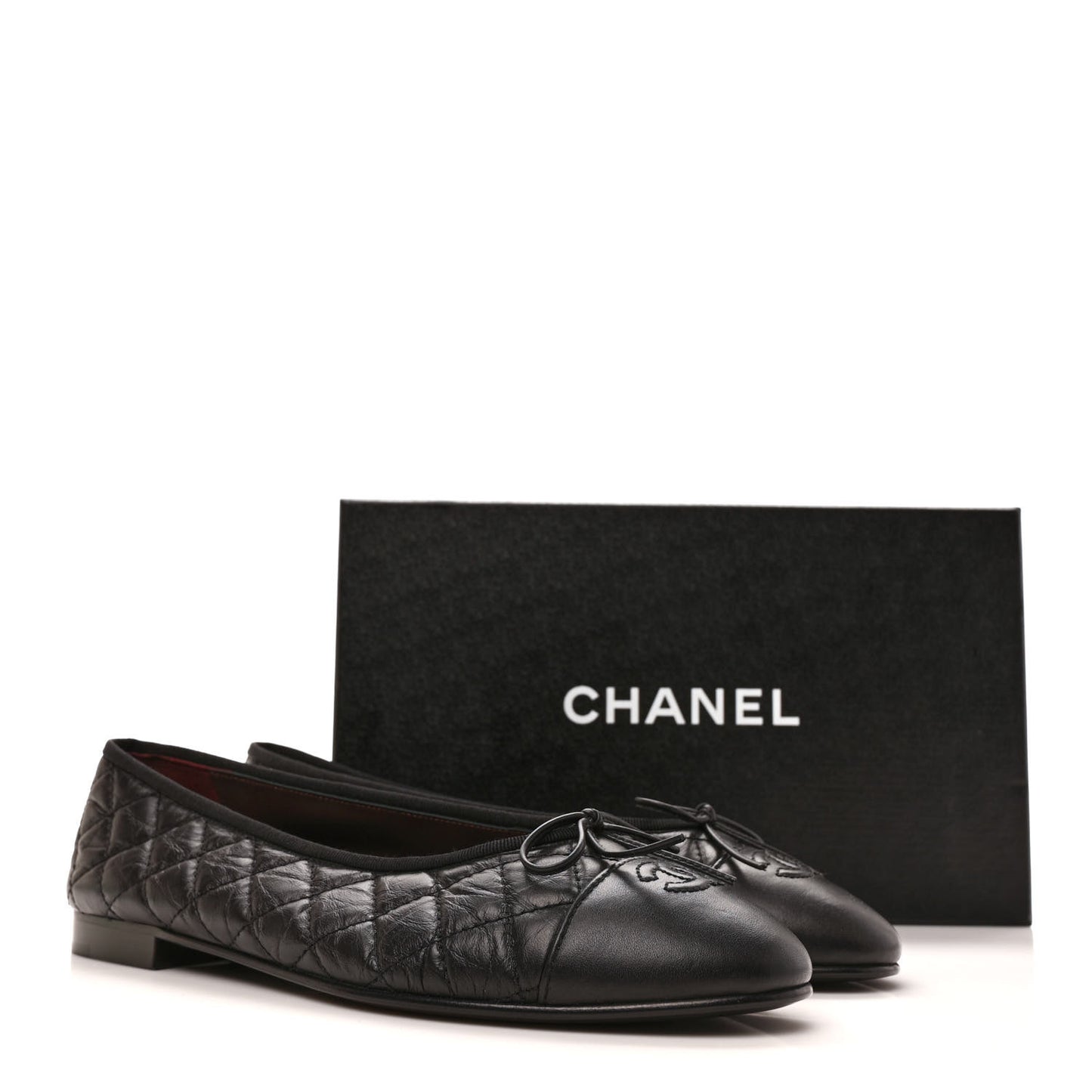 Aged Calfskin Quilted CC Cap Toe Ballerina Flats 41 Black