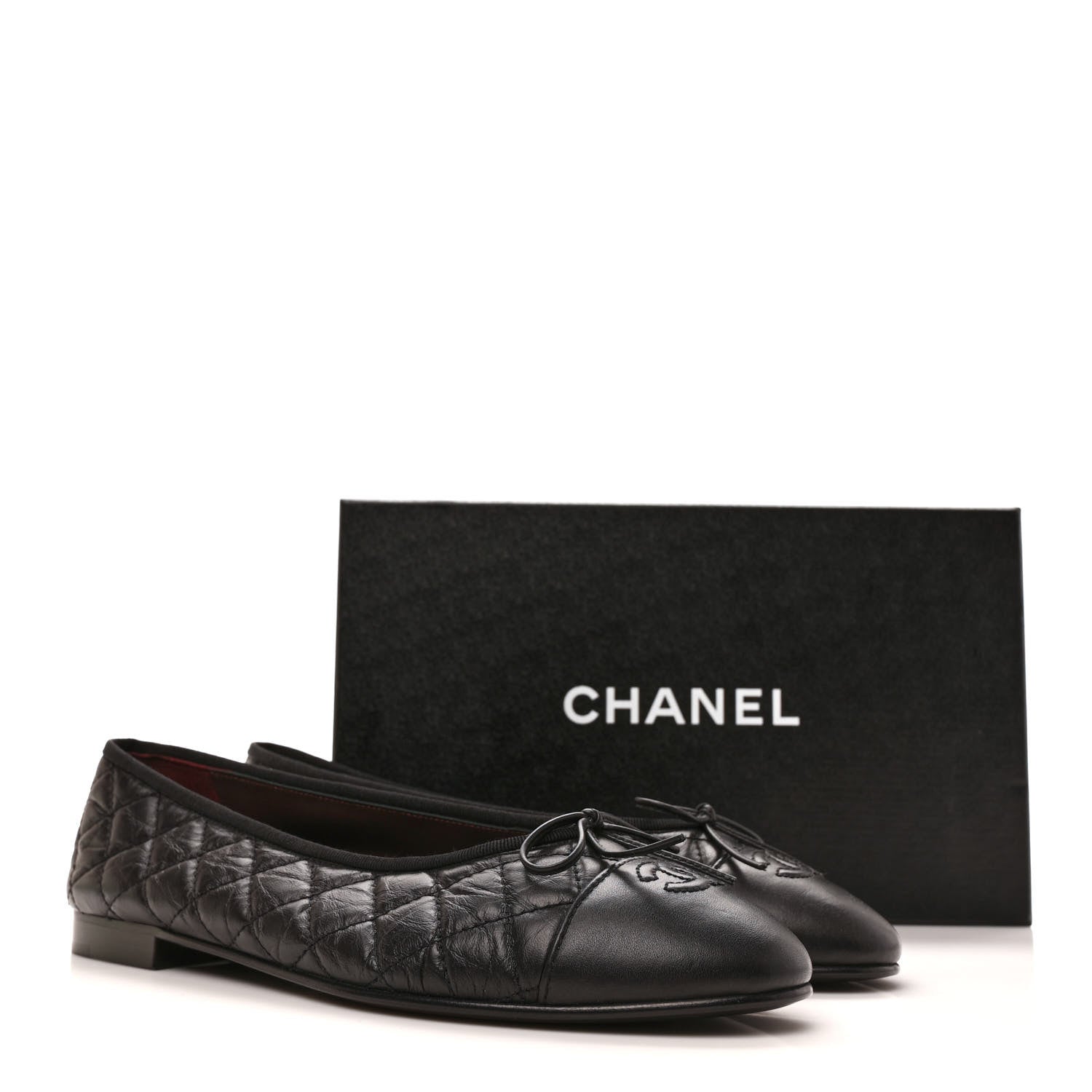 Chanel Aged Calfskin Quilted CC Cap Toe Ballerina Flats 41 Black 9 of 9