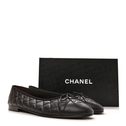 Chanel Aged Calfskin Quilted CC Cap Toe Ballerina Flats 41 Black 9 of 9