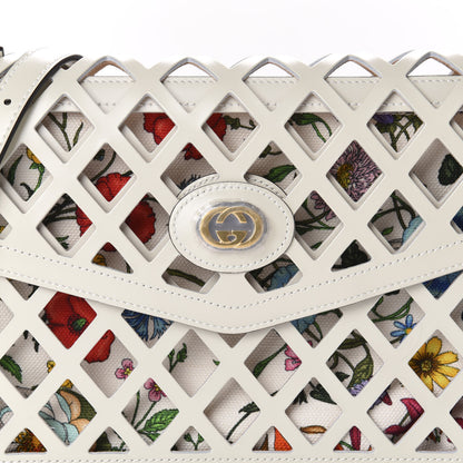 Gucci Canvas Flora Floral Calfskin Medium Cutout Shoulder Bag White Multicolor 9 of 9