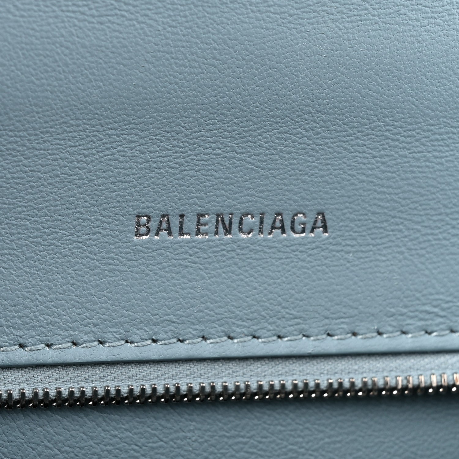 Balenciaga Shiny Calfskin Crocodile Embossed Small Hourglass Top Handle Bag Blue Grey 6 of 16
