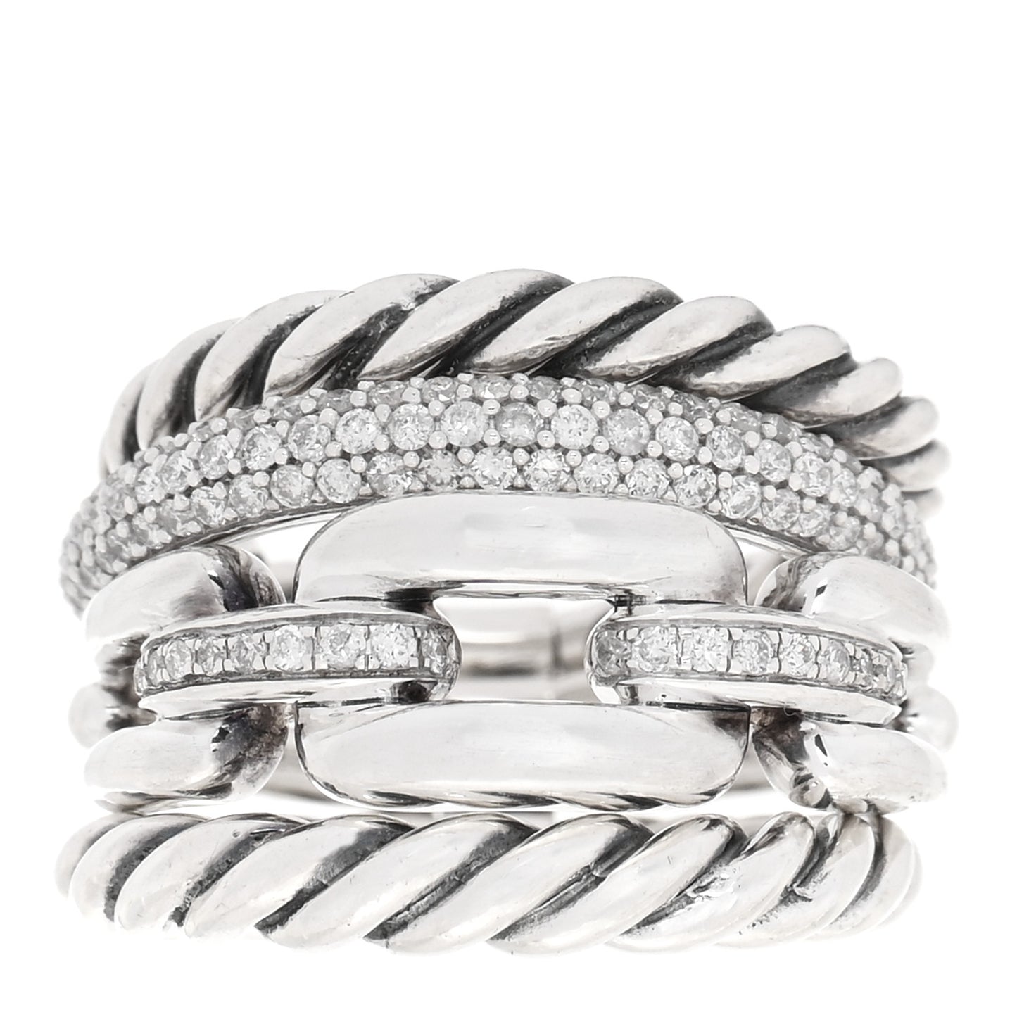 Sterling Silver Diamond Wellesley Four-Row Ring 49 4.75